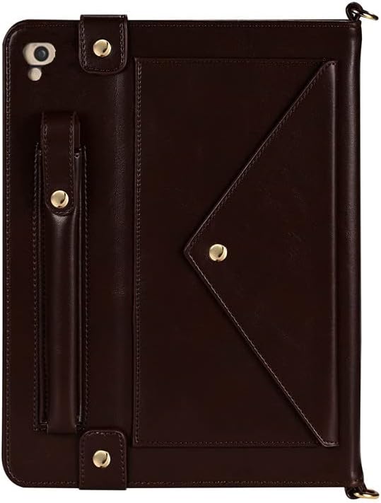 Handbag Case for 9.7-inch iPad 2018 2017 (5th/6th Generation), iPad Air/Air 2 - Folio Stand PU Leather Crossbody Cover With Hand Strap, Pencil Holder, Wallet - Dark Brown