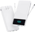Portable Charger for iPhone,13800mAh Slim Power Bank with Built-in Cables & AC Wall Plug,All in One 4 Outputs USB C Fast Charging Battery Pack Travel Essential for iPhone 17/16/15/14,Android (White)