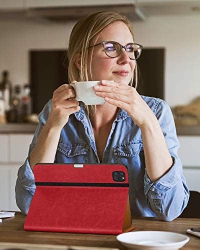 DTTO Case for iPad Pro 11 Inch 4th / 3rd / 2nd / 1st Generation 2022/2021/2020/2018,Premium PU Leather Folio Stand Cover with Hand Strap, Auto Wake/Sleep,Multiple Viewing Angles, Red