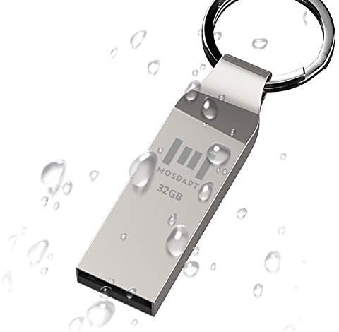 MOSDART Waterproof 32GB USB2.0 Flash Drive, FAT32 Metal Memory Stick with Keychain, for System Back, Data Storage, Silver(Pack of 10)