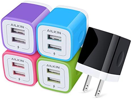Wall Charger, 5Pack 5V/2.1AMP AILKIN Dual-Port USB Wall Charger Home Travel Plug Power Adapter for iPhone 17/Air/16e/16/15/4/13 Pro Max/12/SE/11Pro Max/XS/XR, Samsung Galaxy, HTC Tablet Moto Box
