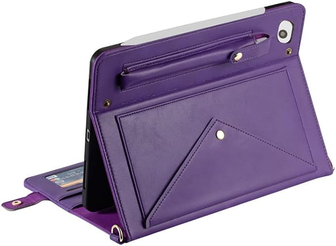Handbag Case for iPad Mini 5th/4th/3th/2th/1st Generation 7.9-inch, Techcircle Folio Stand PU Leather Crossbody iPad Mini Cover with Hand Strap, Multiple Card Slots Envelope Pocket Wallet Case, Purple