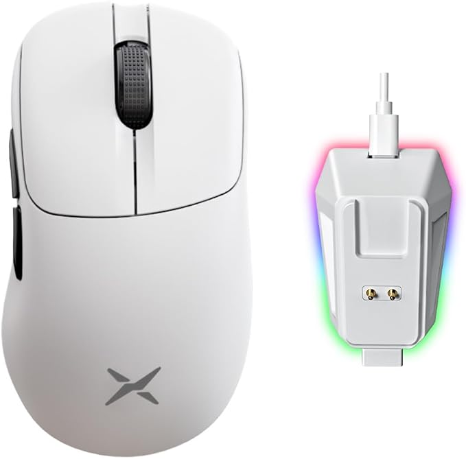 DELUX M500PRO Lightweight Wireless Gaming Mouse, 58.5g Lightweight, PAW3395 Sensor, 8000Hz Polling Rate, Huano Switches, Magnetic Charging Dock, RGB, Tri-Mode, 26000 DPI for PC Laptop Gamers (White)