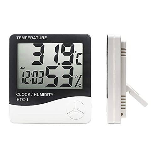 Wellhise HTC-1 Digital Hygrometer Indoor Thermometer Clock/Alarm Humidity Meter Room Thermometer with Temperature and Humidity Monitor Mini Hygrometer Outdoor