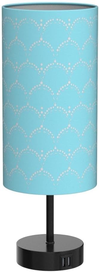 CINSARY Touch Control Bedside Lamp with 2 USB Ports, 3-Way Dimmable Table lamp for Bedroom, Nightstand Lamp with Round Blue Fabric Shade for Living Room Home Office (E26 LED Bulb Included)