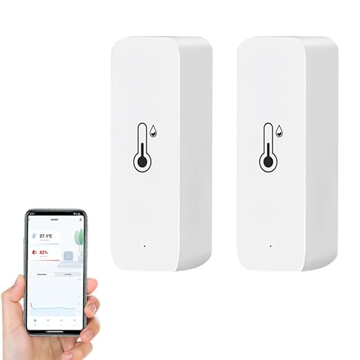 WiFi Temperature Humidity Sensor,Tuya Wireless Temperature Humidity Monitor with App Alert, High Precision Indoor Thermometer with Smart Life App, No Hub Required, Compatible with Alexa (2)