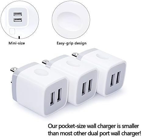 Wall Charger,USB Brick 3Pack 2.1A/5V Dual Port USB Plug Charger Cube Power Adapter Fast Charging Block for iPhone 17 16e 16 15 14 13 12 Pro Max 8 7 6 Plus 5S,iPad,Samsung Galaxy S8 S7 S6,Android Phone
