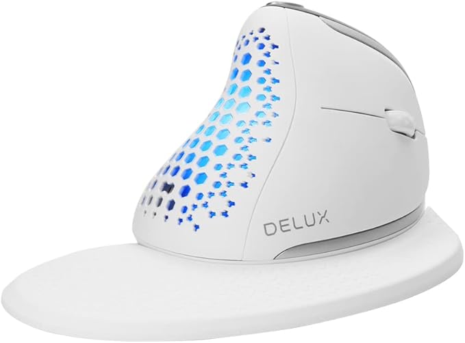 DELUX Seeker Ergonomic Mouse Wireless, Vertical Mouse with OLED Screen, 6 Buttons&Thumb Wheel Function, Silent Click, Up to 7200DPI, Programmable, Rechargeable, BT/2.4G/Wired, RGB Light(M618XSD-White)
