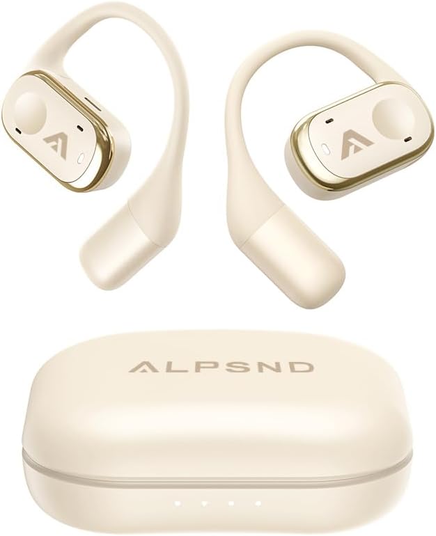 Joy Open-Ear Headphones, Wireless Bluetooth 5.4 Earbuds, Over-Ear Around-Ear Earhook, Sports Fit for Running & Workouts, ENC Clear Calls, HD Sound, App EQ, 40H Battery, IPX4 Sweatproof, Beige