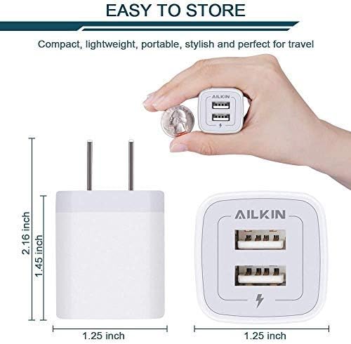 5Pack USB Wall Charger, Charger Adapter, AILKIN 2.1Amp Dual Port Quick Charge Plug Cube for iPhone 17/Air/16e/16/15/14/13/12/SE/11 Pro Max, Samsung Galaxy, Moto, Kindle Fire Charging Box Block