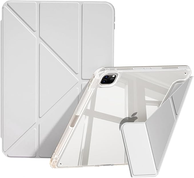 Case for iPad Pro 11 Inch 4th/3rd/2nd Generation (2022/2021/2020) with Pencil Holder, Multi-Angle Trifold Stand, Auto Wake-Sleep, Protective Clear Acrylic Backshell, Slim Smart Cute Cover (Grey)
