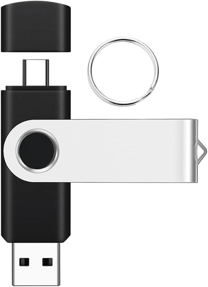 16GB Type-C & USB2.0 Flash Drive 1PCS, EASTBULL 2-in-1 FAT32 USB C Flash Drive Bulk Type-C Thumb Drives OTG Memory Sticks Compatible with Smartphones, Computers, Tablets, Mac (Black, 16GB)