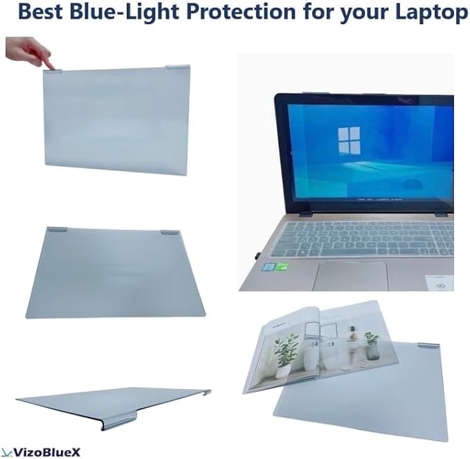 VizoBlueX - 15.6 inch Diagonal Blue Light Blocking Screen Protector Filter. Panel LED PC Laptop Anti-UV Eye Protection Panel Cover - Widescreen Laptop Frame Hanging Type (W 14" X H 8.6")