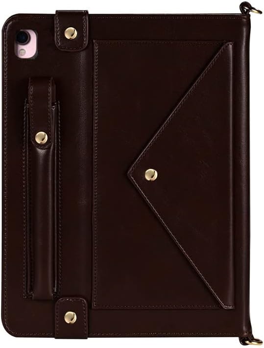 Handbag Case for iPad Pro 10.5/iPad Air 10.5"/iPad 10.2, Techcircle Folio Stand PU Leather Cover w/Hand Strap, Crossbody iPad Case with Pencil Holder Card Slots Envelope Pocket Wallet Case, Dark Brown