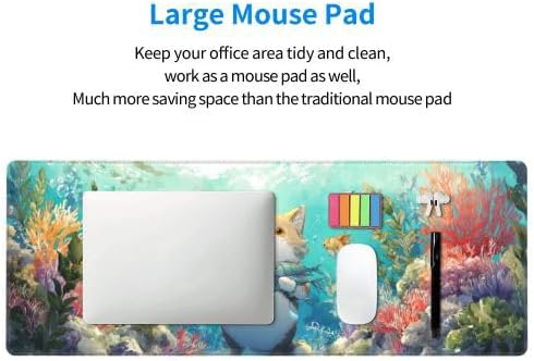 Cat Fish Mouse Pad Extended Large Gaming Mouse Pad XL Stitched Edges for Gamer Home Office 31.5 X 11.8 Inch