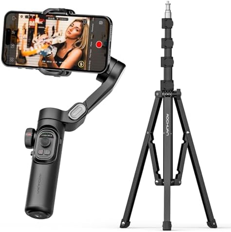AOCHUAN Phone Gimbal Stabilizer 3-Axis Smartphone Foldable Gimbal for iPhone Gimble with Focus Wheel TikTok YouTube Vlog Stabilizer iPhone&Android-AOCHUAN Smart XE& 1.7M Complete Camera Tripod