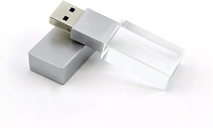 New Crystal Transparent Rectangle Genuine USB Flash Drive 3.0 LED Lighting Memory Stick Birthday Wedding Gift Pen Drive,Silver (32GB)…