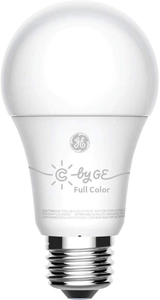GE Lighting CYNC Smart Full Color A19 LED Light Bulb, 60W Replacement, Bluetooth/Wi-Fi Enabled, Alexa + Google Home Compatible Without Hub, 1-Pack (Packaging May Vary)