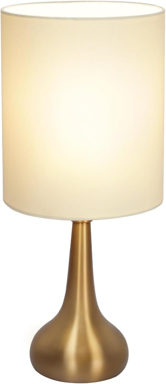 Set of 2 Bedside Touch Lamps, 16 Inch Dimmable Small Nightstand Lamp, Night Light Lamp Simple Touch Table Lamp with Brass Metal Base for Living Room Bedroom Office, A19 3000K Led Bulb Included