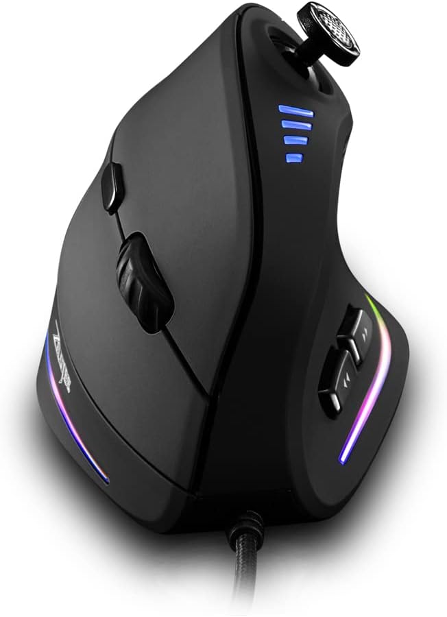 zelotes Wired Gaming Mouse with Joystick,10000DPI,11 Programmable Buttons,RGB,USB Optical Corded Vertical Ergonomic Mouse,Mice for Laptop,PC,Mac,Black