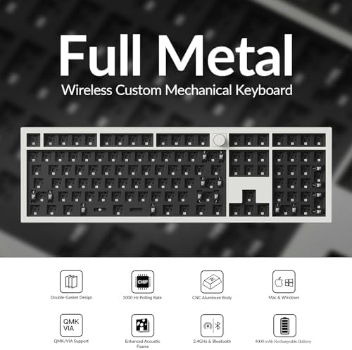 Keychron Q6 Max QMK/VIA Wireless Custom Mechanical Keyboard Barebone Knob Version, Full-Metal Hot-Swappable RGB Backlight 2.4 GHz/Bluetooth/Type-C Wired Gaming Keyboard for Mac/Windows/Linux - White