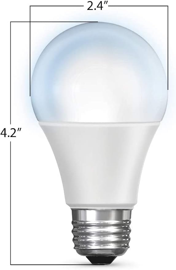 Feit Electric OM60/950CA/AG 60W Equivalent 2.4GHz WiFi Dimmable, No Hub Required, Alexa Google Assistant A19 Smart LED Light Bulb, 4.4" H x 2.3" D, 5000K Daylight (Pack of 2)