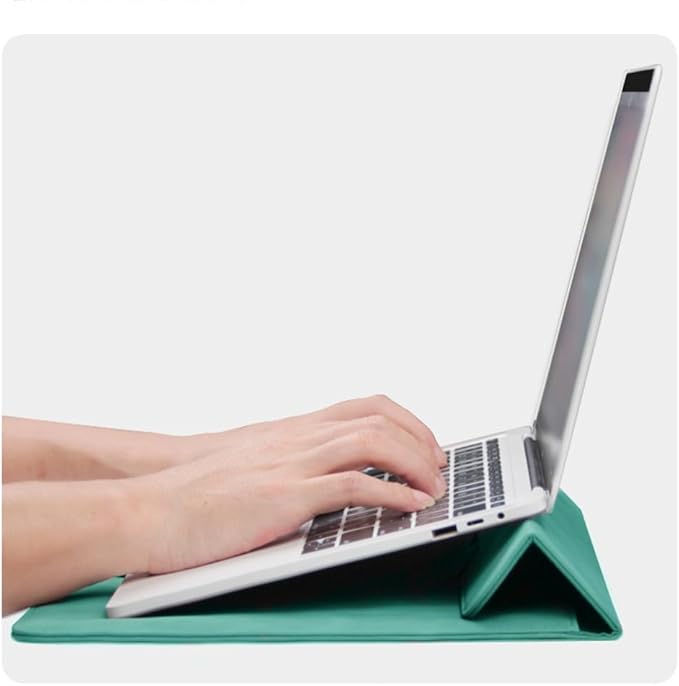 Megoo 15" Slim Laptop Case Sleeve with Stand for Samsung Galaxy Book 15.6", MacBook Air 15.3"/Pro 16.2", Microsoft Surface Laptop 7/6/5 15.6", Leather Case for 15" 16" Chromebook Notebook(Cyan)