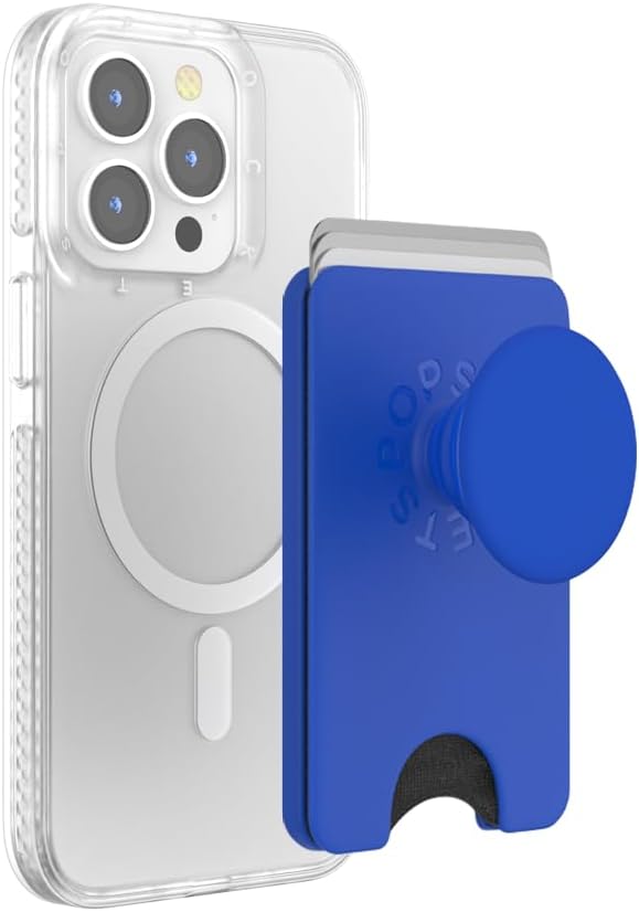 PopSockets Phone Wallet for MagSafe, Phone Card Holder with Grip, Blue - Cobalt