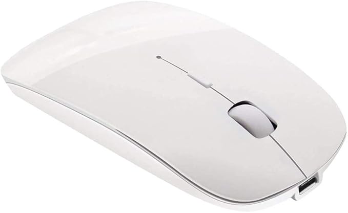 Tsmine Bluetooth Wireless Mouse - Slim Rechargeable, Noiseless Click & 3 Adjustable DPI Levels for Laptop, Tablet, iMac, MacBook Air - White