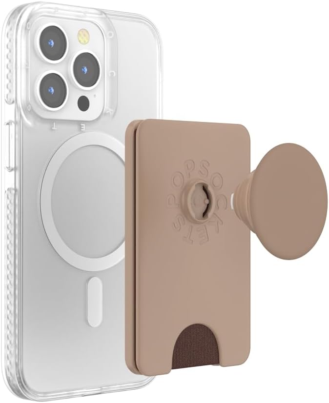 PopSockets Phone Wallet for MagSafe, Phone Card Holder with Grip, Brown - Latte