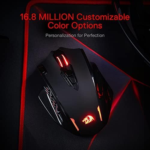 Redragon M913 Impact Elite Wireless Gaming Mouse, 16000 DPI Wired/Wireless RGB Mouse with 16 Programmable Buttons, 45 Hr Battery and Pro Optical Sensor, 12 Side Buttons MMO Mouse