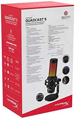 HyperX QuadCast S – RGB USB Condenser Microphone for PC, PS4, PS5 and Mac, Anti-Vibration Shock Mount, 4 Polar Patterns, Pop Filter, Gain Control, Gaming, Streaming, Podcasts, Twitch, YouTube, Discord