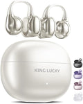 King Lucky Clip-On Earbuds Gen 3, Open-Ear Wireless Bluetooth 6.0 Headphones with Mic, Secure Fit for Small Ears & Glasses Wearers, 50H Playtime, ENC, IPX5 Waterproof Sport Ear Buds (Light White)