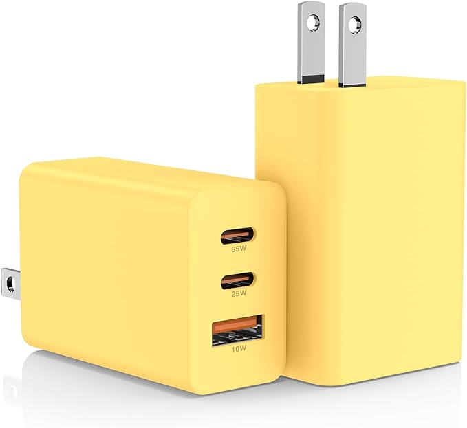 2Pack 65W USB C Wall Charger Block, 3-Port USB C Charging Adapter 100W Type C Super Fast Charging Power Plug Cube for MacBook Pro/Air,i-Pad Pro,i-Phone 17/16/15, Galaxy S25,and More