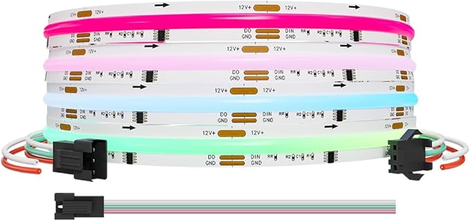 Smart WS2811 IC RGB COB LED Strip 6.56FT/2M, 720LED/m 20IC/M 10mm Width High Density Uniform Chasing Color Light DC12V White PCB Flexible Tape Light(No Adapter or Controller)