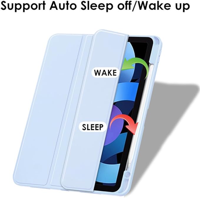 Clear Case for iPad Air 13 Inch (M4 2026/M3 2025/M2 2024)&iPad Pro 12.9 6th/5th/4th/3rd Gen (2018-2022) with Pencil Holder, Magnetic Trifold Smart Stand Cover Auto Wake Sleep (Light Blue)