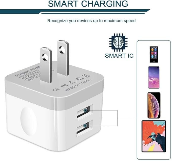 3Pack USB Wall Charger Plug, AILKIN 2.4A Dual Port USB Adapter Power Cube Fast Charging Station Box Base for iPhone 17 Air 16e 16 15 14 13 12 Pro Max SE 11 XR XS X/8, Samsung, Phones Charge Block