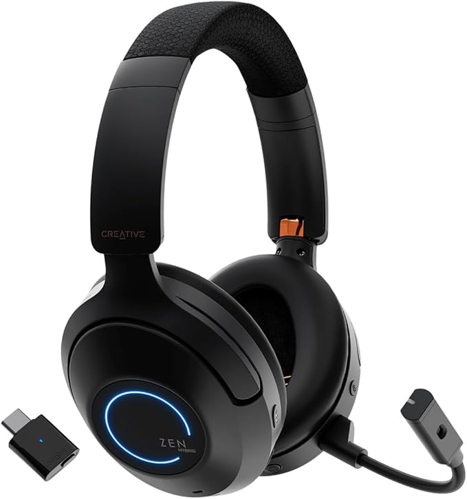 Creative Zen Hybrid Pro (Classic) Wireless Over-Ear Headphones with LE Audio, BT-L3 Wireless LE Audio Transmitter and Boom Mic, Up to 100 Hours, Hybrid Active Noise Cancellation, Ambient Mode