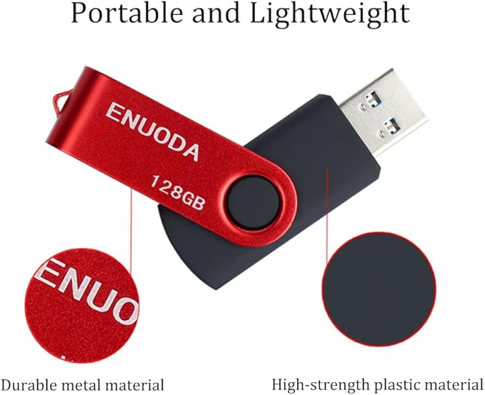 128GB Flash Drive ENUODA Thumb Drive 128GB Swivel Design USB 2.0 Memory Stick Data Storage Jump Drive Pen Drive for Laptop PC Computer (1 Pack, Red)