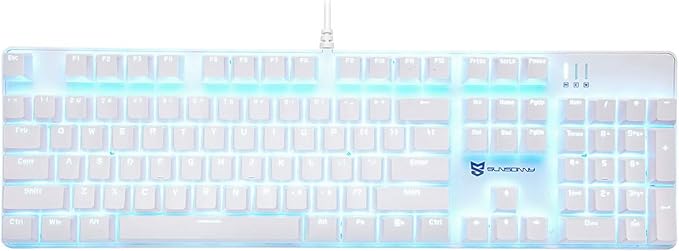 Qisan 104 Mechanical Keyboard for Gaming | Large Size USB White Backlit Gaming Keyboard Wired | US Layout Blue Switches Hot Swappable Mechanical Clicky Keyboards Compatible with PC & Laptop