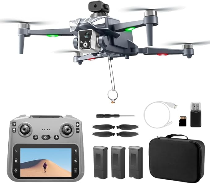 K18 GPS Drones with Camera for Adults 4K, RC Drone with 4.5" HD Screen on Controller, 60 Mins Flight Time, Long Range Transmission, Obstacle Avoidance, Follow Me, Auto Return, Brushless Motor, Under 249g, Lightweight and Foldable Quadcopter for Beginne...