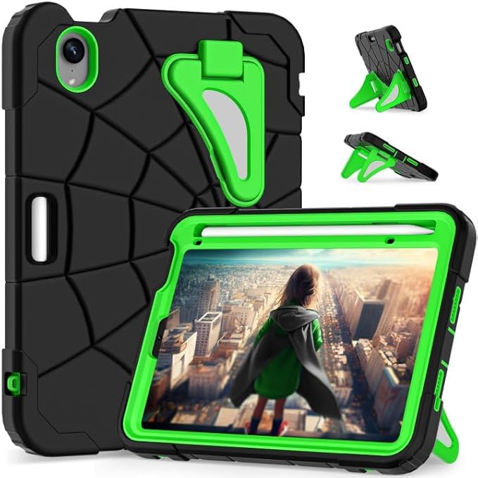 AKABEILA Compatible with Apple iPad mini 6 2021/iPad mini 7 2024 Tablet Case，Lightweight Shockproof Rugged Protective Cover with Kickstand for Kids Children Boys Babies Dark Green