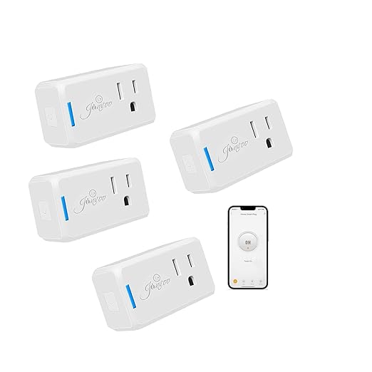 Jinvoo Matter Smart Plug, Smart Socket, Alexa Plug, 100% Privacy Protection, Compatible with Apple Home, Alexa, Google, SmartThingss, 4 Packs