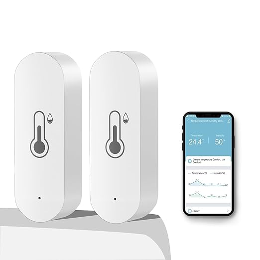 2 Pack WiFi Temperature Humidity Sensor Smart Hygrometer Thermometer Sensor with APP Remote Monitor and Alert High Precision Indoor Thermometer No Hub Required, Compatible with Alexa Google Assistant