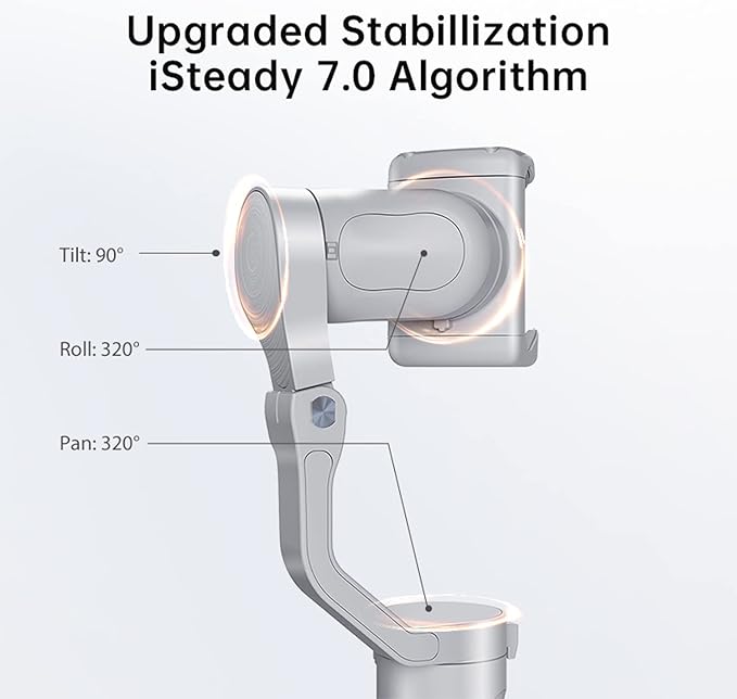 hohem iSteady XE KIT 3-Axis Smartphone Gimbal Stabilizer with Light for iPhone Android Phone for Vlog YouTube Live Video Record Handheld Folded Gimbla Stabilizer, Grey Combo