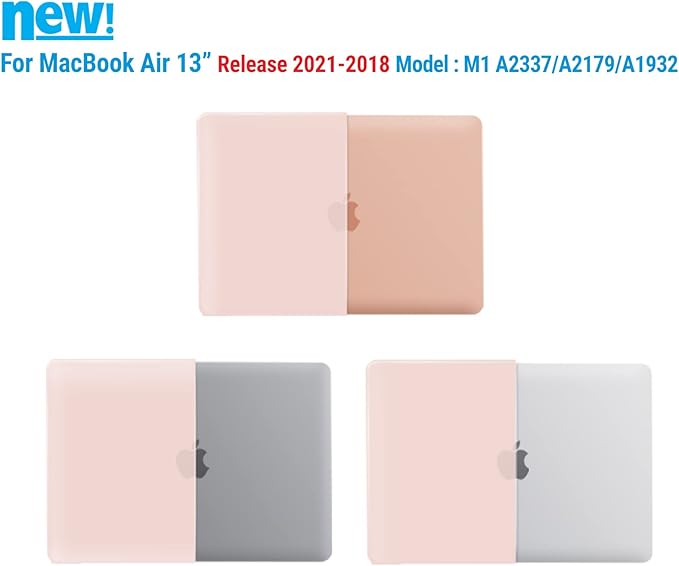 IBENZER Compatible with New MacBook Air 13 inch Case 2022 2021 2020 M1 A2337 A2179 A1932, Plastic Hard Shell Case with Keyboard Cover for Mac Retina Display with Touch ID, Sakura Pink, AT13SKPK+1