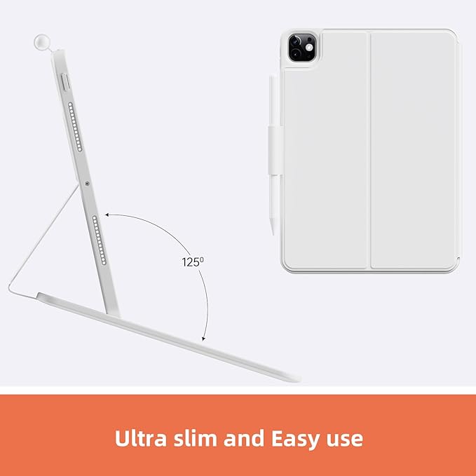 Magitype Case with Keyboard Compatible for iPad Pro 11 inch(M4/ M5): Bluetooth Wireless Magnetic Stand Rechargeable Keyboard with Pencil Holder (Light White)