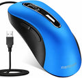 memzuoix Wired Mouse, USB Computer Mouse 1400 DPI Mobile Optical Mouse Ergonomic Design Computer Mice with 5FT Cord for Laptop, PC, Desktop, MacBook, 5 Buttons (Blue)