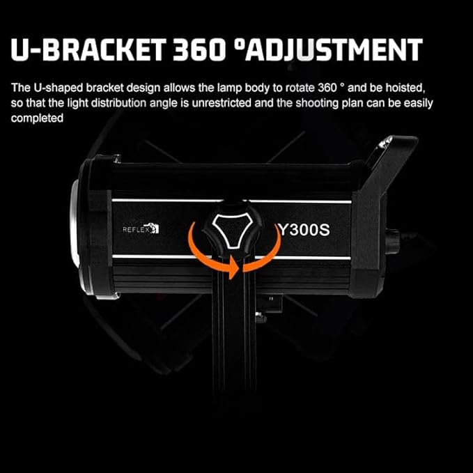 Reflex Camera Professional 300W Dimmable Bi-Color Bowens LED COB Studio Light 3200K-5600K Adjustable, Portable, Warm to Daylight Adjustment, U Bracket with 360 Degree Movement Continuous Light