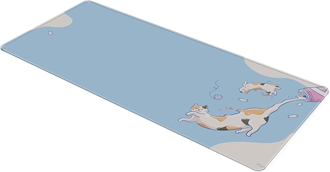 Pixio Mouse Pads - 36 x 16 inch XXL Milky Cats Blue Multifunctional Large Desk Mats for Gaming, Office, Desktop Anti-Slip Waterproof Washable Computer Mouse Mat